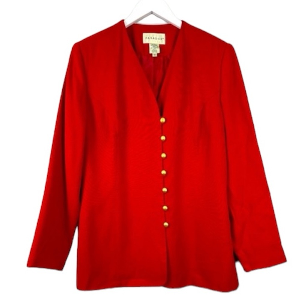 Paradox Red Button Down Suit Jacket Lined Blazer Size 12